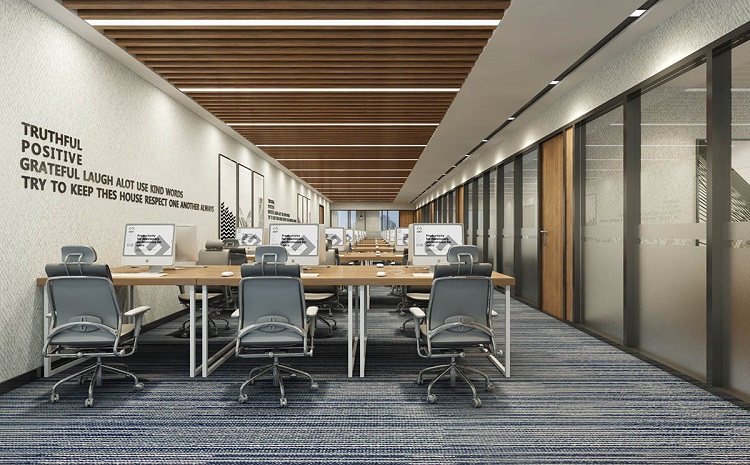 办公室开放空间装修，加洲建设打造高效通透的办公场景